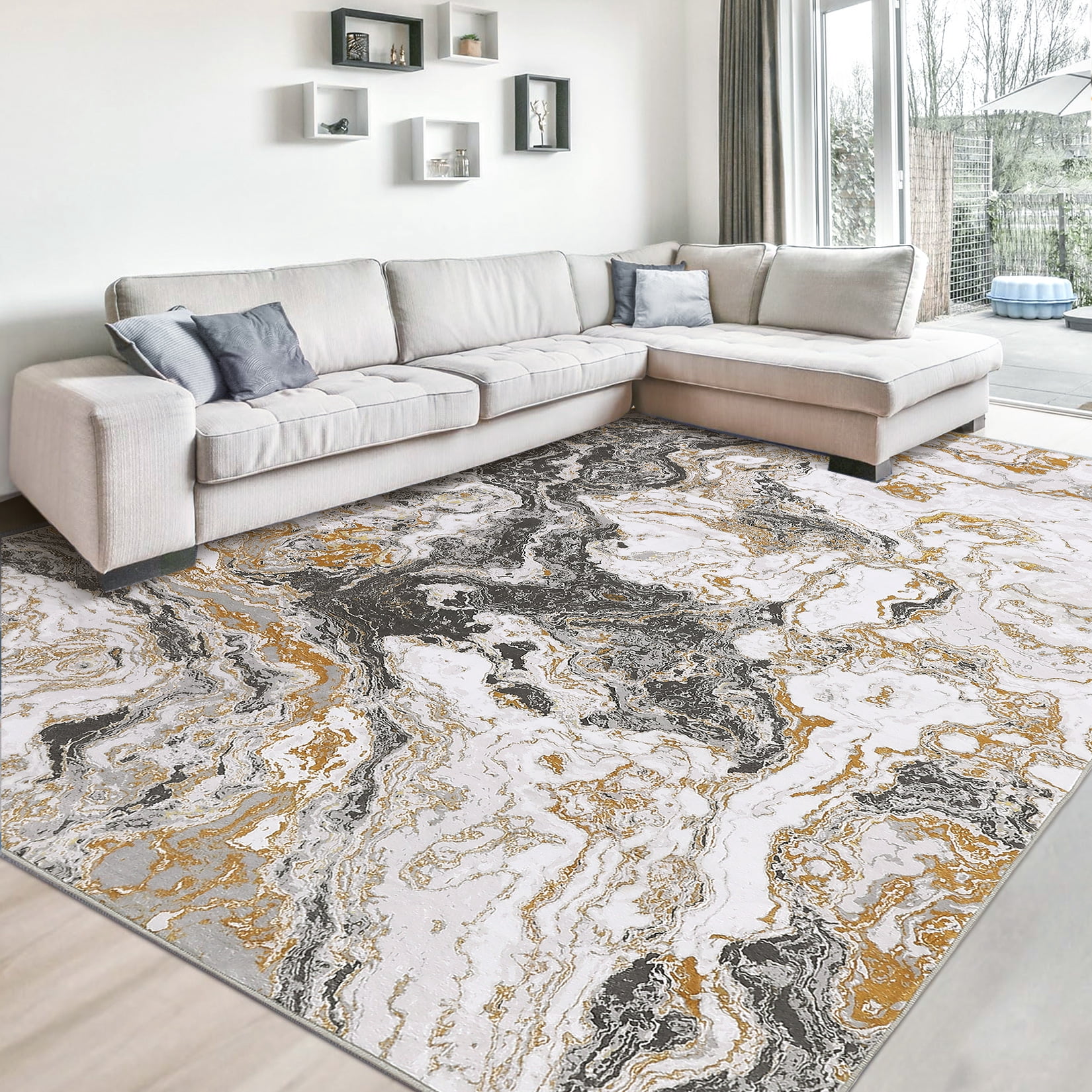 JoanKaren 9'x12' Large Abstract Area Rugs,Machine Washable Rug Modern Marble Rug for Living Room Bedroom Dining Room Office with Non Slip,Grey