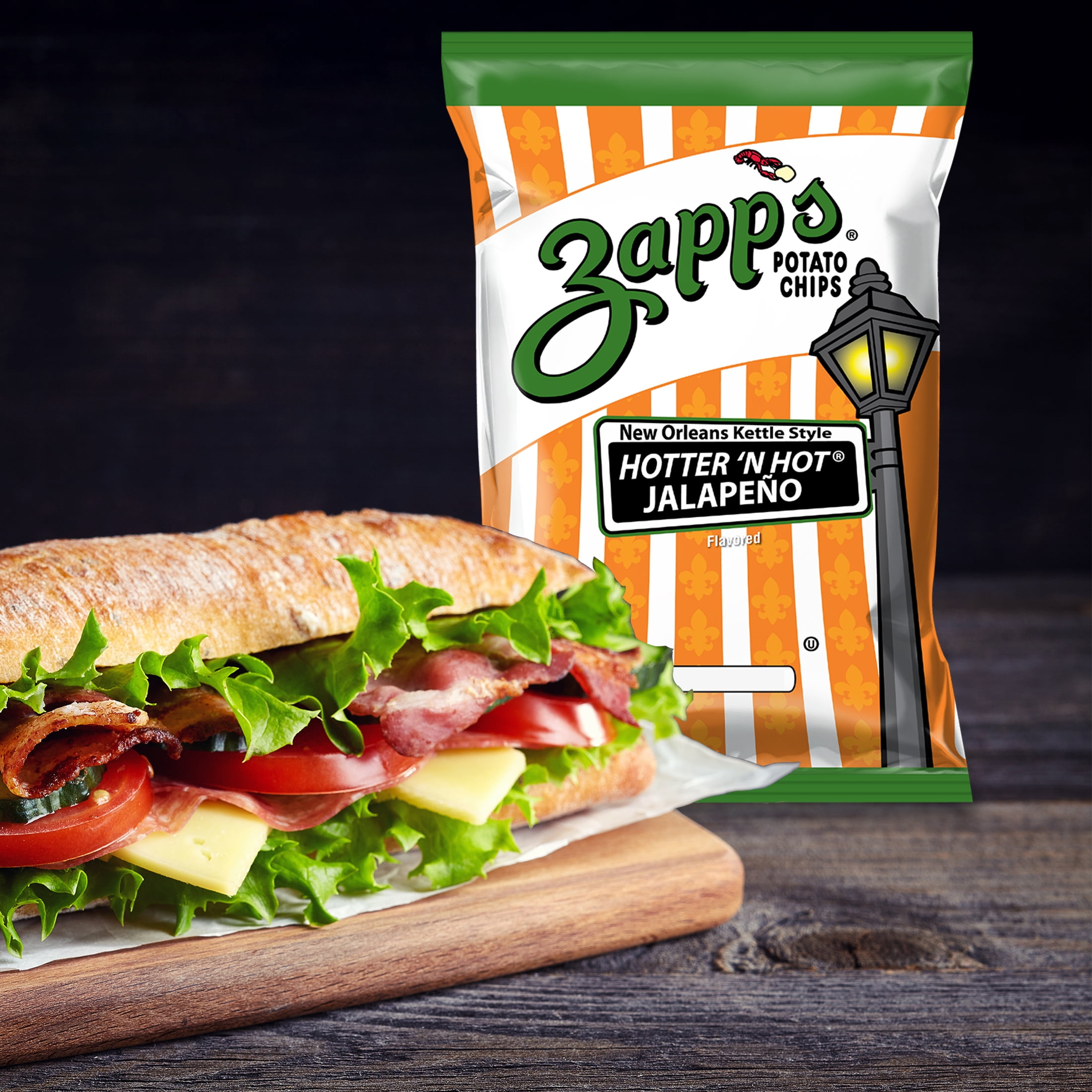 Zapp's New Orleans Kettle Style Hotter 'N Hot Jalapeño Potato Chips, 8 oz. - Pack of 9