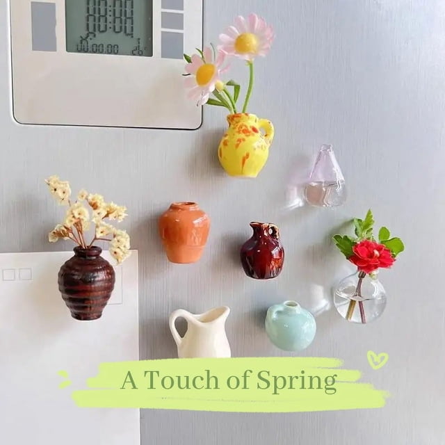Wzzjkit Cute Ceramic Vase Fridge Magnets, Funny Mini Plant Refrigerator Magnets, Small 3-D Plant Vase Cute Magnets for Refrigerator Decoration Kitchen Locker Kitchen Office