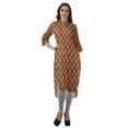 thumbnail image 3 of Moomaya Cotton Mandarin Collar Kurti For Women Knee Long Printed Plus Size Dresses, 3 of 6