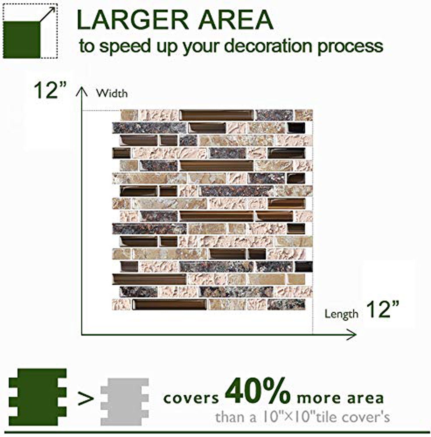 STICKGOO 10-Sheet Peel and Stick Wall Tile, 12" X 12" Vinyl Self-Adhesive Kitchen Backsplash in Sandstone(Brown)