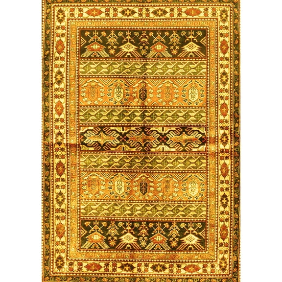 Ahgly Company Machine Washable Indoor Rectangle Persian Yellow Traditional Area Rugs, 5' x 7'
