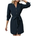 thumbnail image 1 of Robe Femme, Décontractée Automne Hiver avec Boutons, Poches, Manches Longues, Col en V, Ceinture, Longueur Genou, Robe pour Femme, 1 of 7