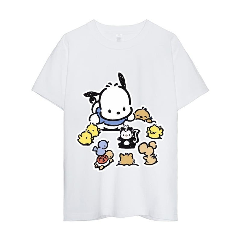 ★WAIKEI★ Love Love Pochaco Short Sleeve T-shirt White YKBE Sanrio Pochacco T Shirt Women Couple Combination Clothes