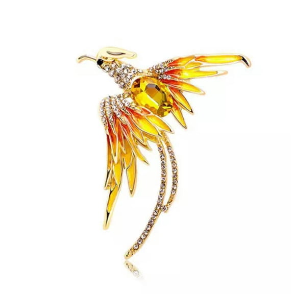GKNET Crystal Enamel Phoenix Bird Brooches Animal Pin For Women Men Brooch Pin Gi-Yellow