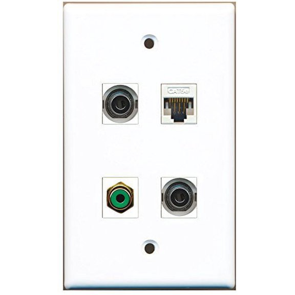 RiteAV - 1 Port RCA Green 2 Port 3.5mm 1 Port Cat5e Ethernet White Wall Plate