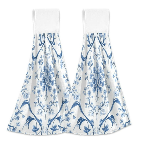 BZSMCE Hanging Hand Towels Fashion Floral Whispers Pattern 2-Pack - Velcro Style Bathroom Kitchen Towels