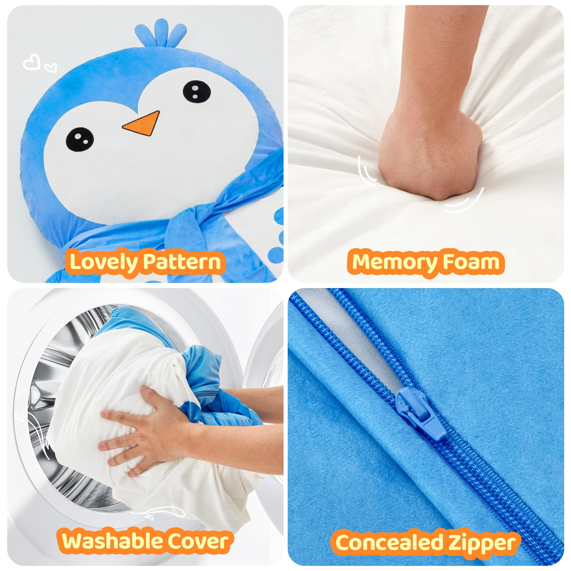 Hobestluk Bean Bag Chairs Bean Bag Floor Cushion Sleeping Mat Bean Bag Chair for Adults Beanbag Lounger for Living Room Bedroom or Playroom (Blue, Medium, Penguin)