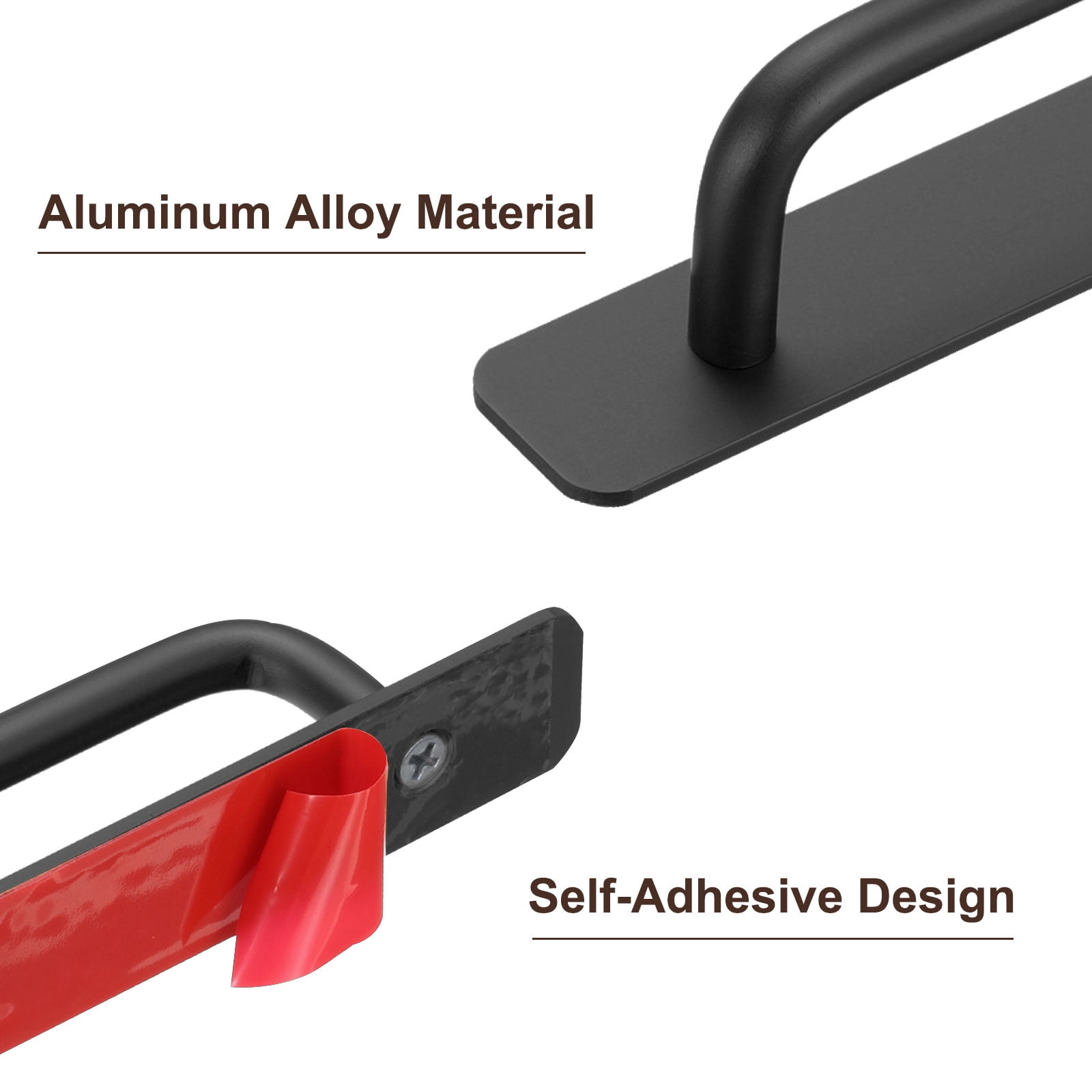 Unique Bargains Adhesive Cabinet No Drilling Closet Handle Pulls 9.6" Black 2Pcs