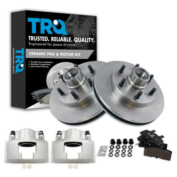TRQ Front Brake Pad & Rotor Kit Brake Caliper Brake Pads Brake Rotor Ceramic Vented Fits Select 1995 Chevrolet C2500 1996-2002 Express 2500 GMC Savana 2500