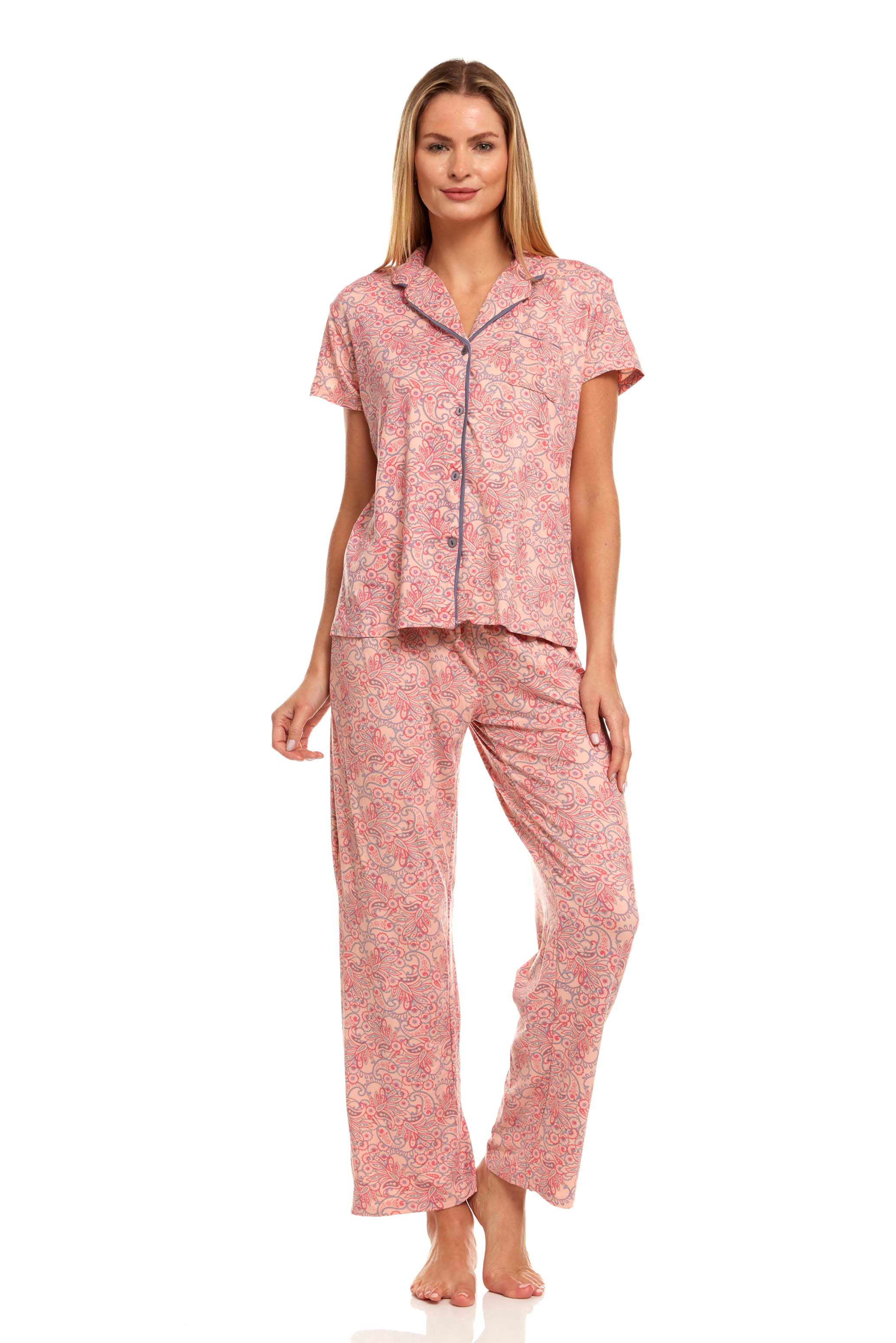 Womens Sleepwear Pajamas Set Woman Short Sleeve Button Down set ...