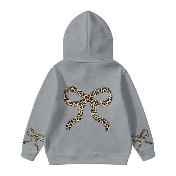Byoo Little Girls Hoodie Leopard Bow Graphic Long Sleeve Hooded Loose Sweatshirt Active Comfort Pullover Top