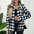 thumbnail image 2 of ZQGJB Womens Fashion Flannel Buffalo Plaid Shirt Button Down Long Sleeve Casual Loose Lightweight Lapel Collared Shacket Jackets Coats Black XL, 2 of 6