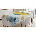 thumbnail image 1 of Adventure Nursery Tablecloth, Sea Adventures Icons Ship Baby Whale Puffy Clouds Fishes, Rectangular Table Cover for Dining Room Kitchen, 60 X 84 Inches, Earth Yellow and Blue Grey, by Ambesonne, 1 of 3