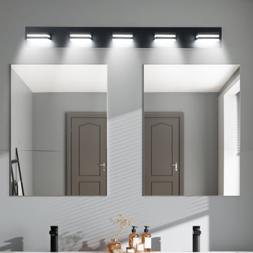 Hi-LIGHTS,5-Lights Modern Black LED Vanity Light,Wall Sconce,Sleek Minimalist Design,Energy-Efficient for Bathroom,Dressing room,Living Room,Bedroom(Black)