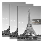 upsimples 24x36 Basic Picture Frames, Black, Set of 3 Poster Frames