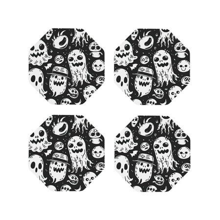 

Tideii Black White Spooky Ghosts for Leather Coasters 4 Pieces Anti-fouling and Anti-scalding Decorative Coasters Suitable for Restaurants Kitchens Coffee Shops-Octagon