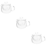 3pcs Transparent Tea Ware Handled Scented Tea Pot Tearoom Heat-Resistant Teapot