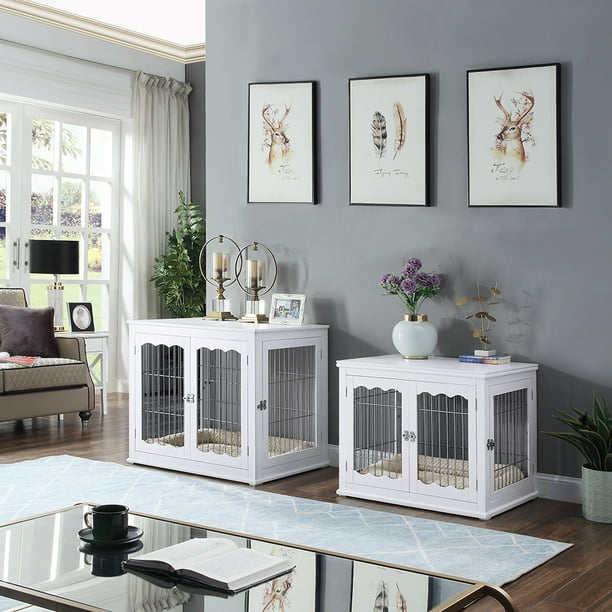 It's sturdy, durable, and comfortable for my dog. unipaws pet crate dog bed end table with cushion wooden wire dog kennels with double doors modern design dog house big crate indoor use white