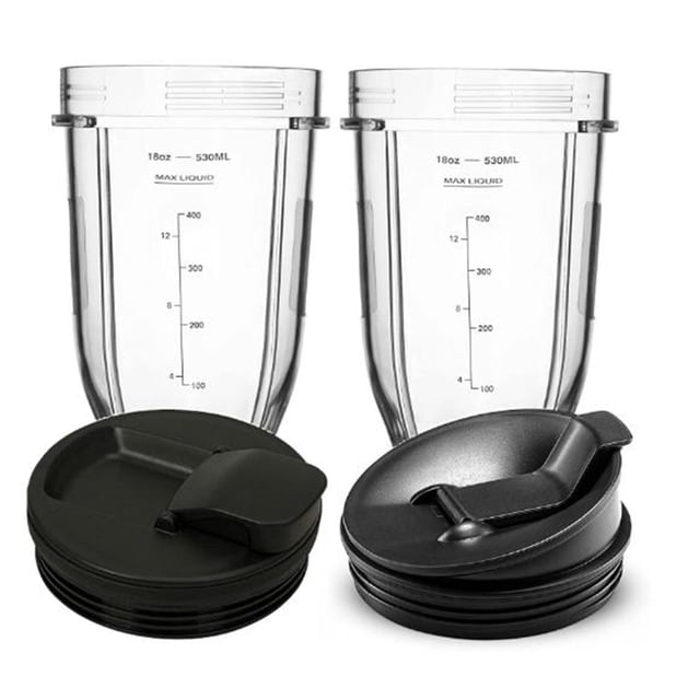 for Nutri Ninja 18 Oz Cup with 2 Sealing Caps, Suitable for 900W/1000W NINJA Juicer Series Blender (2 Pack),2 * 18OZ juice cup 1 * Flat cover 1 * flip,black & transparent