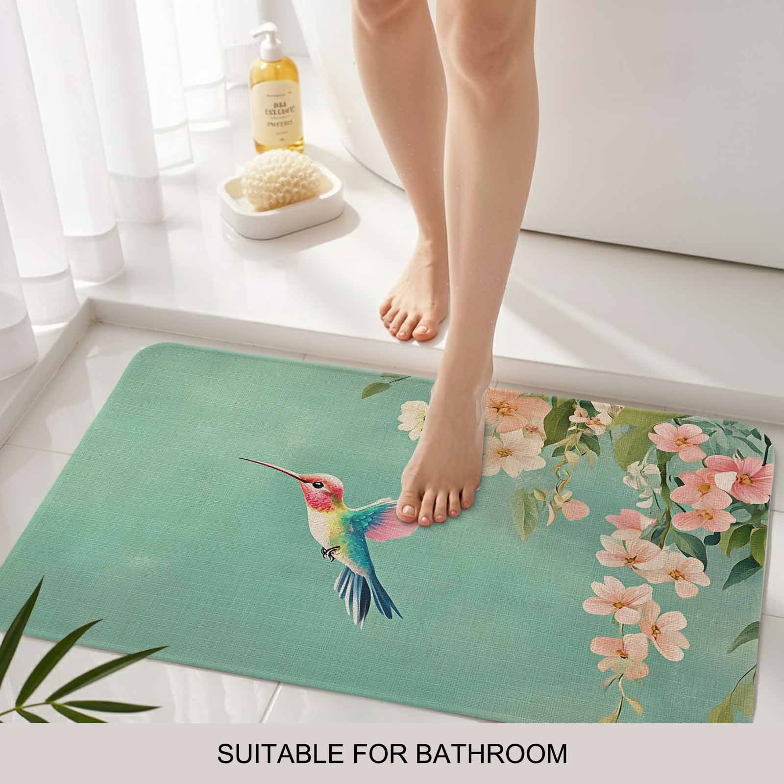 Spring Bird Flowers Doormat Outdoor Entrance 24"x36", Farmhouse Watercolor Botanical Plant Absorb Moisture Dirt Door Mats, Non-Slip Rubber Backing Floor Mats Indoor, Low-Profile Front Door Rugs