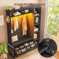 thumbnail image 3 of Farmhouse Hall Tree with 10 Coat Hooks, Bench and Shoe Storage, Entryway Bench with Flip Drawers, 7 Shelves and Led Lights for Entryway, Hallway, 3 of 7