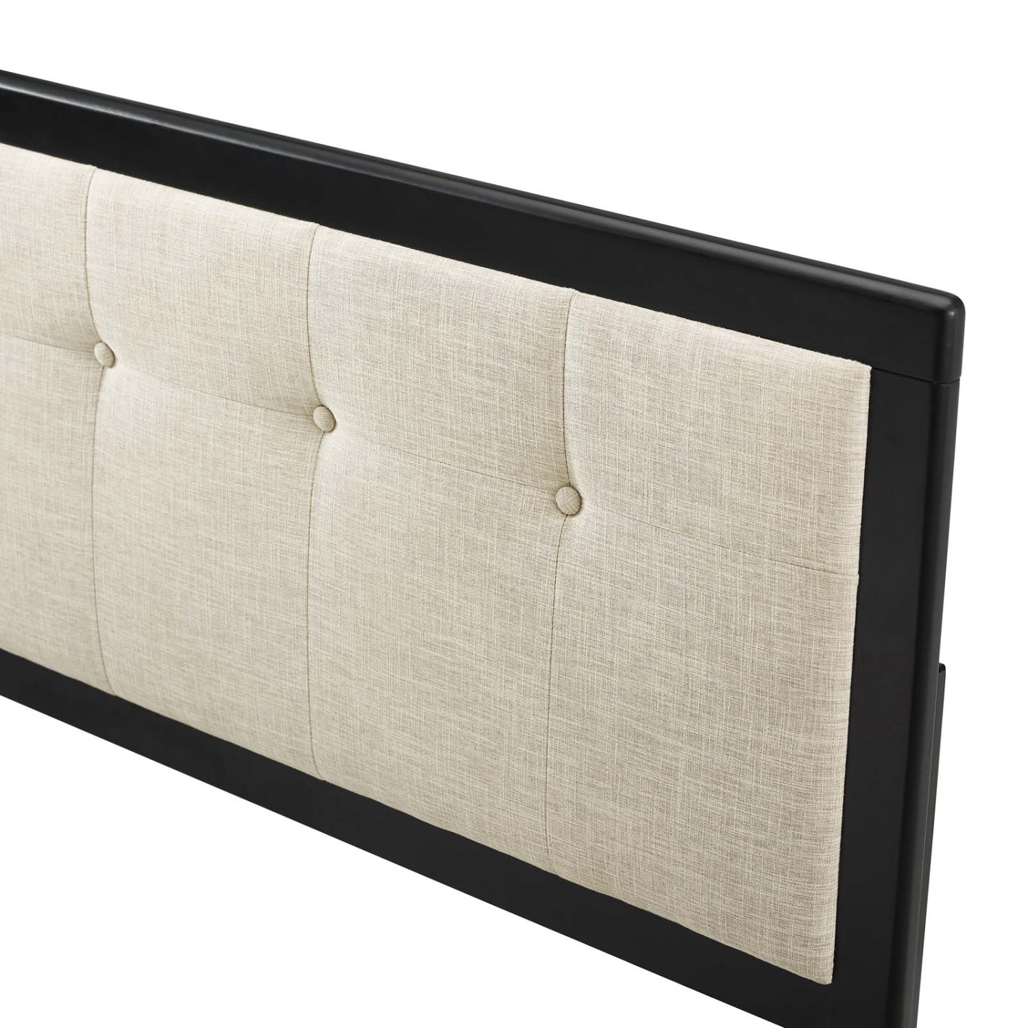 Tufted Headboard, Queen Size, Beige Black, Wood, Mid Century Bedroom, Modern Contemporary HB35155