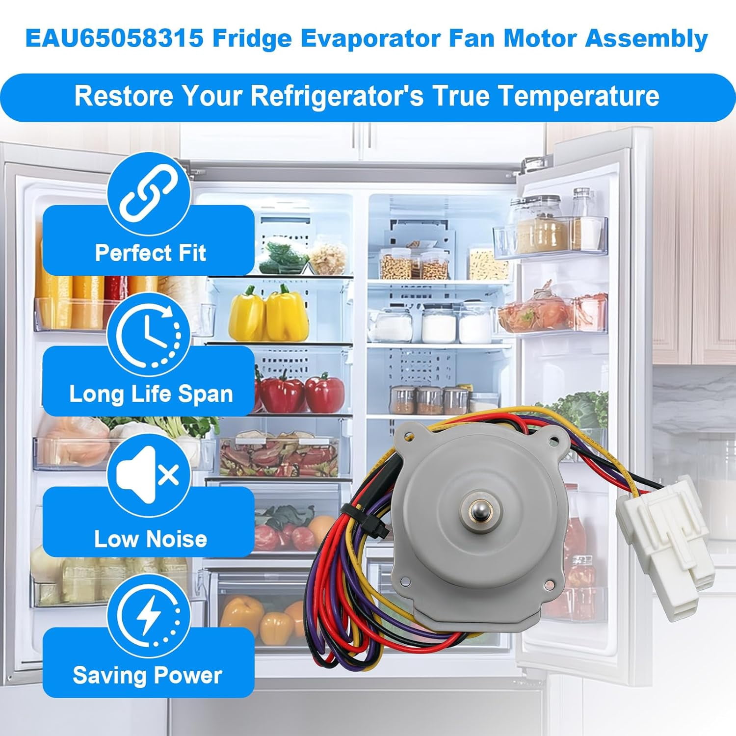 EAU65058315 Refrigerator Evaporator Fan Motor Assembly Compatible with LG Kenmore Fridge Model LFC21776ST LFCS22520S LFX25973D LFX25974ST,Replace ODM-056F-15 AP7211789 PS17308826 EAU63103209,DC12V 1A