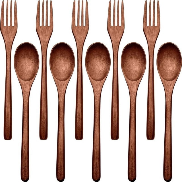 Juego de tenedores de cucharas de madera que incluyen cucharas de madera y tenedores de madera utensilio de madera japonés (10 piezas)