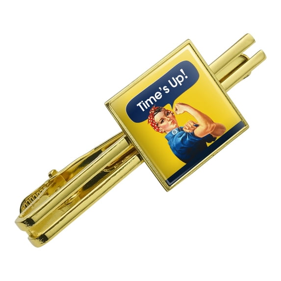Time's Up Says Rosie the Riveter Square Tie Bar Clip Clasp Tack- Silver or Gold