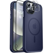 Designed For Compatible with Magsafe for Apple iPhone 13 Pro Magnetic Case with Screen Protector Camera Lens Glass, Heavy Duty Slim Shockproof Magnetic Case for iPhone 13 Pro, Navy