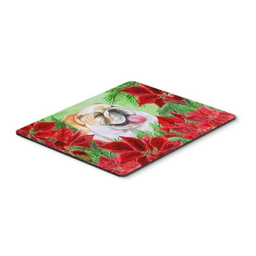 English Bulldog Poinsettas Mouse Pad Hot Pad or Trivet