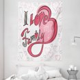 thumbnail image 1 of Family Tapestry, Abstract Design with Pretty Hearts I Love My Family Swirled Shaped Cartoon Like, Wall Hanging for Bedroom Living Room Dorm Decor, 60W X 80L Inches, Pink Grey White, by Ambesonne, 1 of 2