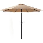 9' Outdoor Patio Umbrella, Market Striped Umbrella with Push Button Tilt and Crank, Khaki