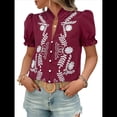 thumbnail image 3 of Blusas de Verano para Mujer 2025, Informales, con Cuello en V, Volantes, Mangas Abullonadas, Botones y Bordados. Vino Tinto S, 3 of 10