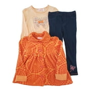 Girls Orange Fleece Coat Glitter Sparkle Butterfly Shirt & Pant 3 Piece Set 6