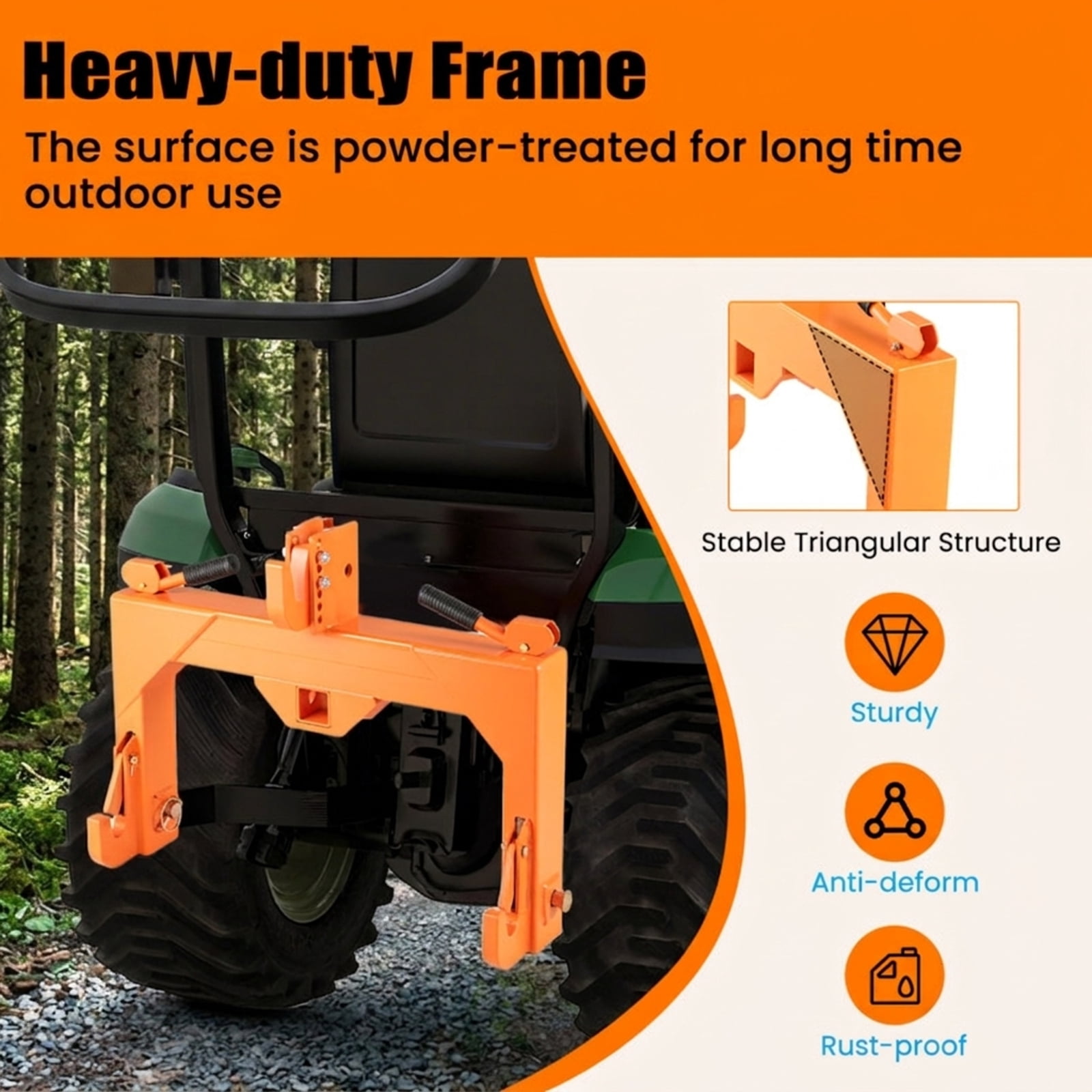 Biotree Category 1 3-Point Quick Hitch 3000 LBS, No-Weld Tractor Hitch with 5-Level Top Hook and 2" Receiver for Farm Attachments, Black Orange