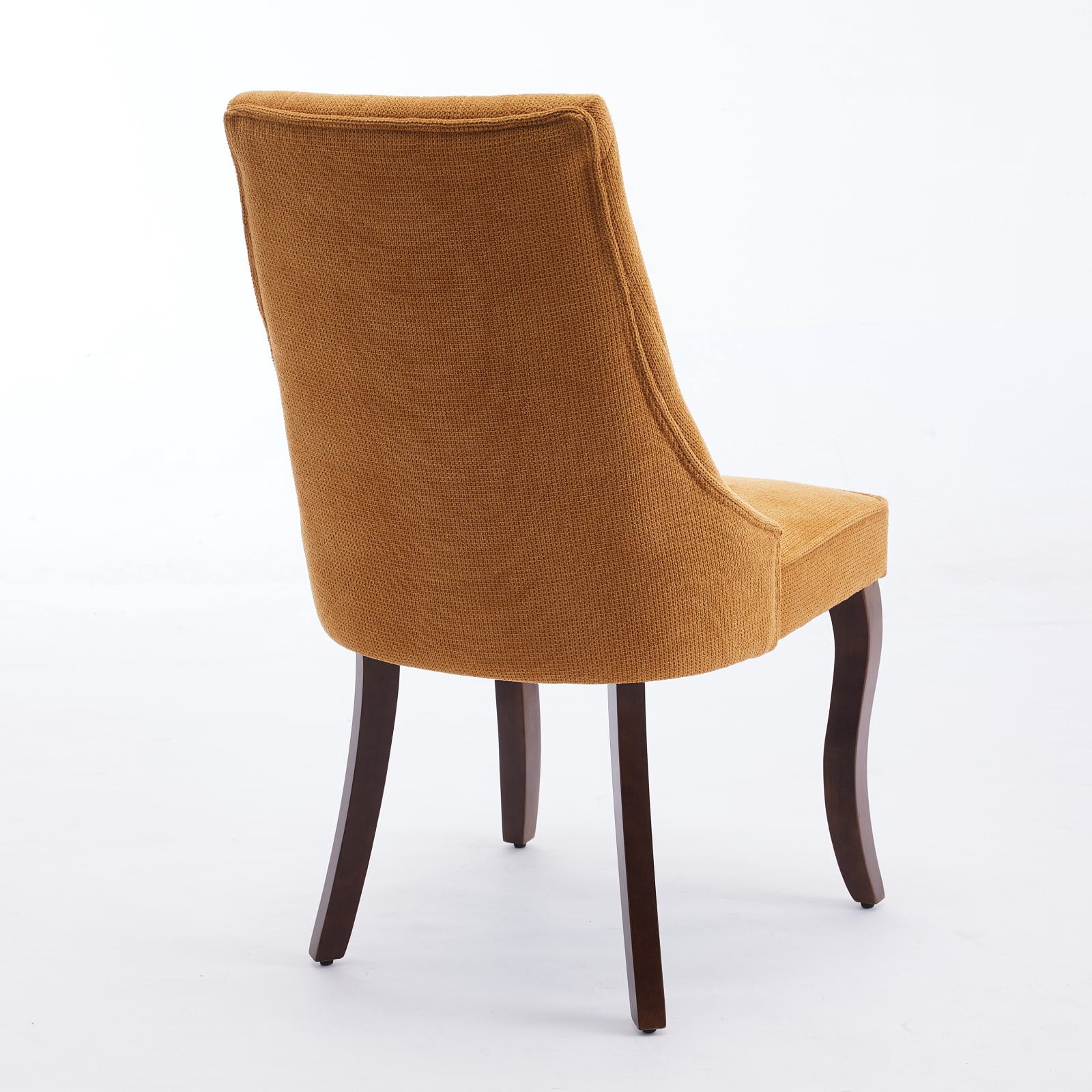 Aukfa Modern Linen Dining Chairs Set of 2, Upholstered Kitchen Side Chair Accent Chair w/ Curved Solid Wood Legs,Yellow