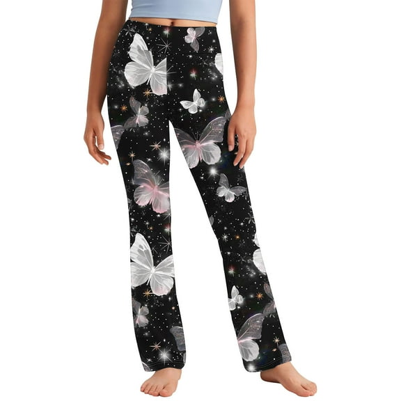 Riecok Girls Seamless Leggings High Waisted Elasticity Cute Butterfly Printed Fashion Straight Yoga Pants Multicolor 12 Years