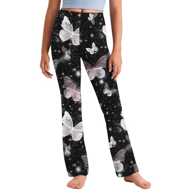 Odeerbi 2-13 Años Niñas Pantalones de Yoga de Pierna Ancha Entrenamiento Baile Deporte Atlético Pantalones Elasticidad Lindo Cintura Alta Pantalones de Pierna Recta