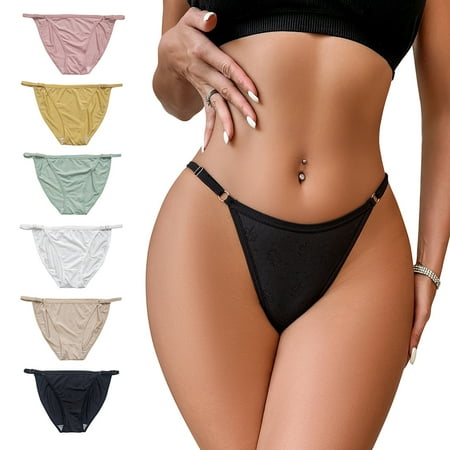 Baozhu 6 Pack Women Adjustable String Bikini Underwear Low Rise High Cut Hipster Panty Cheeky Soft Breathable Panties for Ladies M-XL