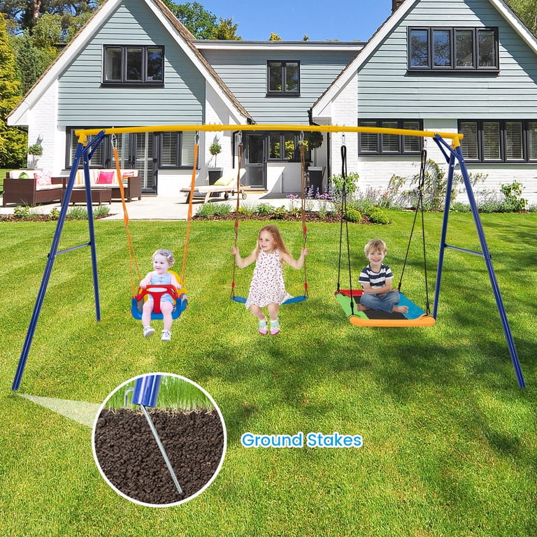 Gymax 3-in-1 Kids Swing Set, 660 LBS Carbon Steel Frame for Ages 3