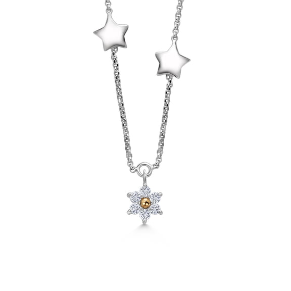 Gem Stone King Made in Italy 925 Silver and 10K Yellow Gold Moissanite Heart Pendant Necklace for Women with Flower Charm (0.23 cttw)