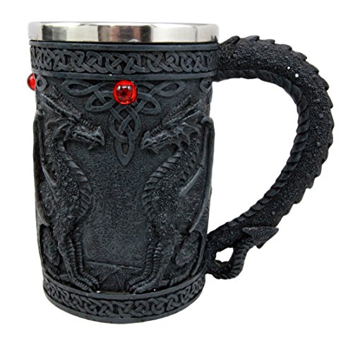Ebros Gift Celtic Triangle Knotwork Legendary Red Orb Guardian Dual Dragons Beer Stein Tankard Coffee Cup Drink Mug 5.5