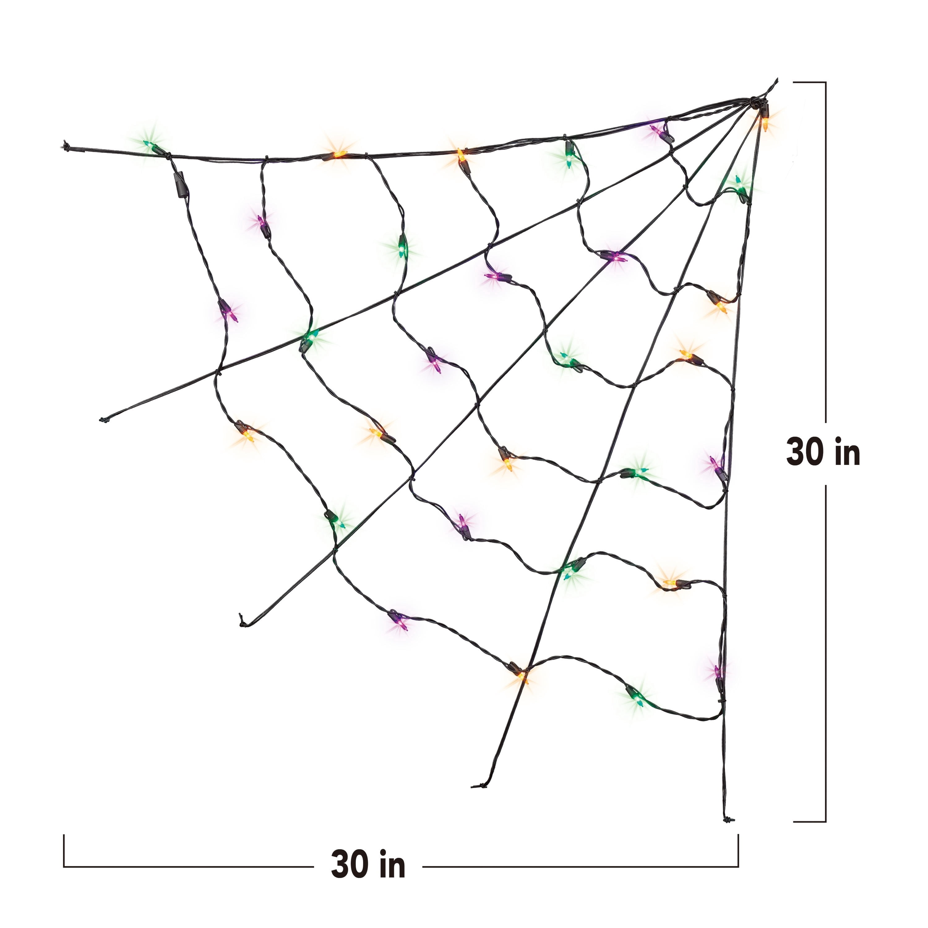Indoor/Outdoor 30-Count LED Corner Web Lights, Multicolor, 30" x 30", Halloween by Way To Celebrate