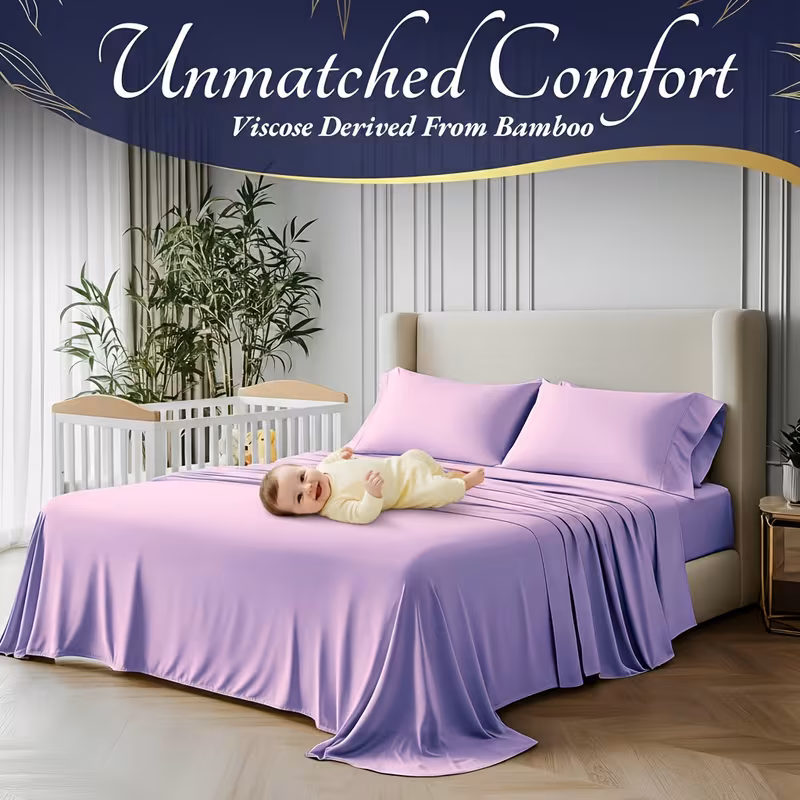 4-Piece Bamboo Bed Sheet Set - Cooling, Extra Deep Pocket, Breathable  -  Dark Grey (Full)