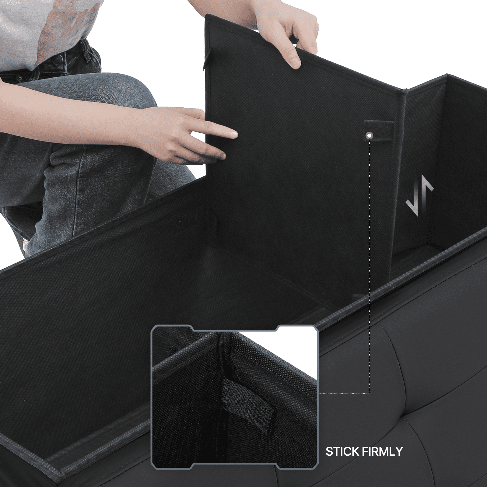 MoNiBloom 43" Collapsible Ottoman with Storage, PU Leather Storage Ottoman Bench, Modern Storage Footstool for Living Room Bedroom Entryway, Black