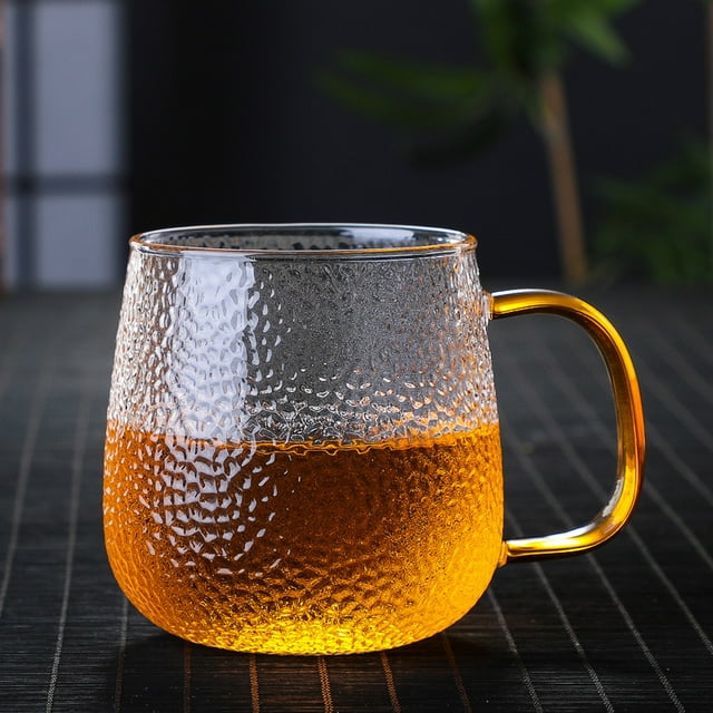 High Borosilicate Glass Tea Cup with Built-in Filter - 401-500ml Mushroom Design Single Mug, Heat-Resistant Dragon Scale Hammer Pattern, Perfect for Home Brewing and Daily Use