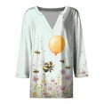 thumbnail image 4 of CYMMPU Summer Trendy Shirts 3/4 Sleeve V Neck Tunic Tops Bee Printed Blouses for Women Dressy Casual Spring Tops Loose Fit Business Elegant Work Tops T-Shirts Multicolor L, 4 of 5