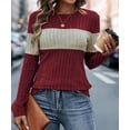 thumbnail image 5 of NJWS Women Striped Color Block Knit Sweater Long Sleeve Crew Neck Slim Fit Pullover Top Lightweight Casual Wear for Fall Winter, 5 of 6